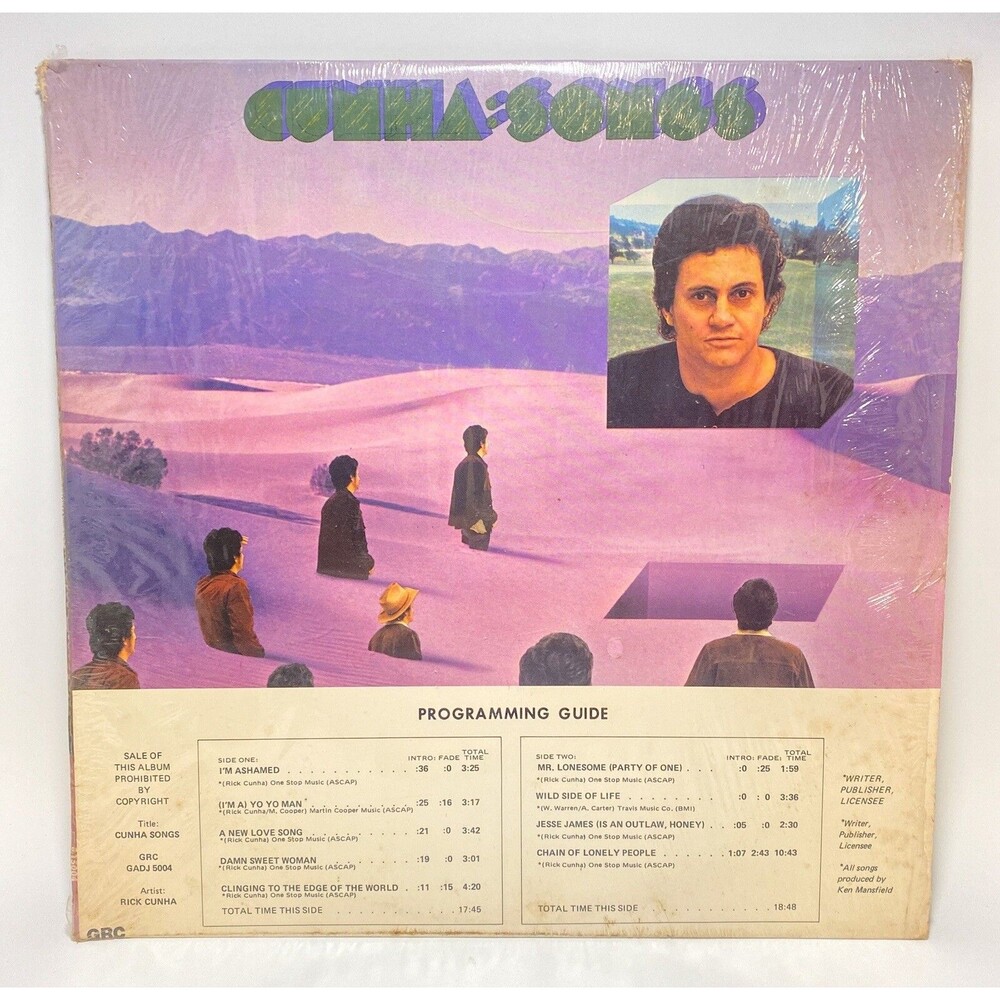 Vtg 1973 Rick Cunha Cunha Songs Vinyl LP GA-5004-A GRC Records Folk Original LP